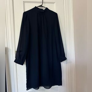 J. Crew Blue Sheath Dress with Cuffed Long Sleeves